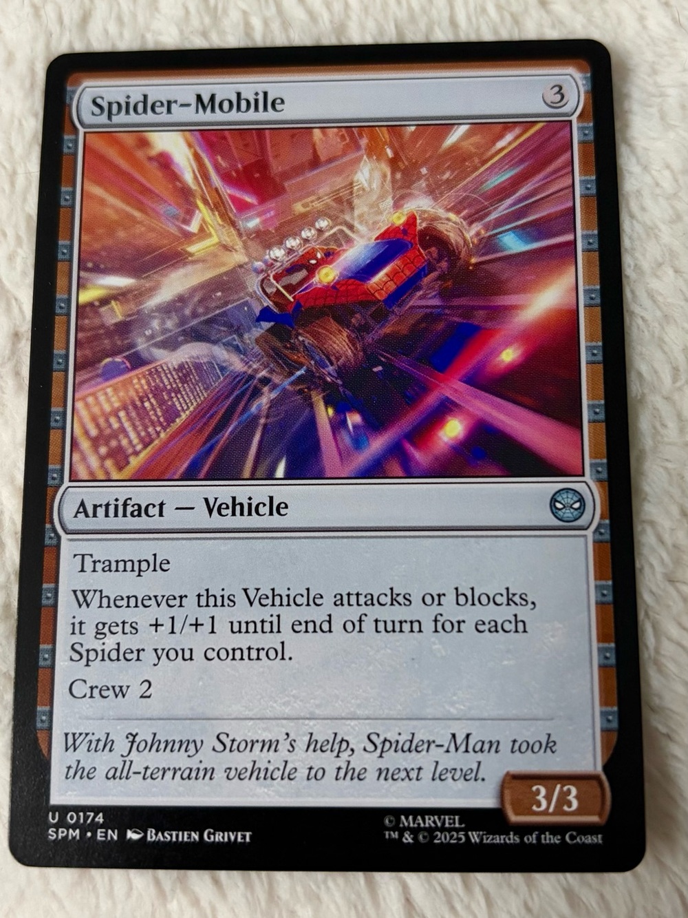 Marvel Spider‑Mobile Trading Card — Red, Blue, Orange Holo
